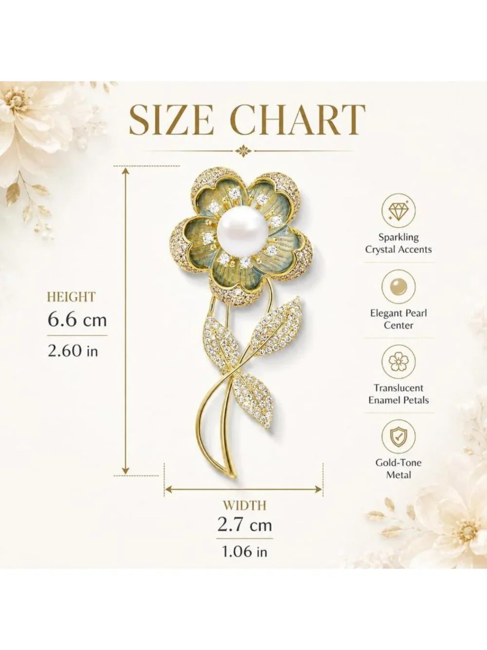 Elegant Flower Brooch with Rhinestones & Pearls - Perfect Gift for Her, Birthday